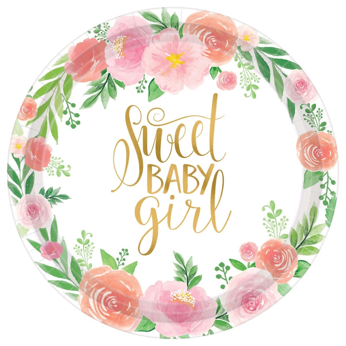 AMSCAN CA Baby Shower Floral Baby Birthday Small Round Dessert Paper Plates, 7 Inches, 8 Count
