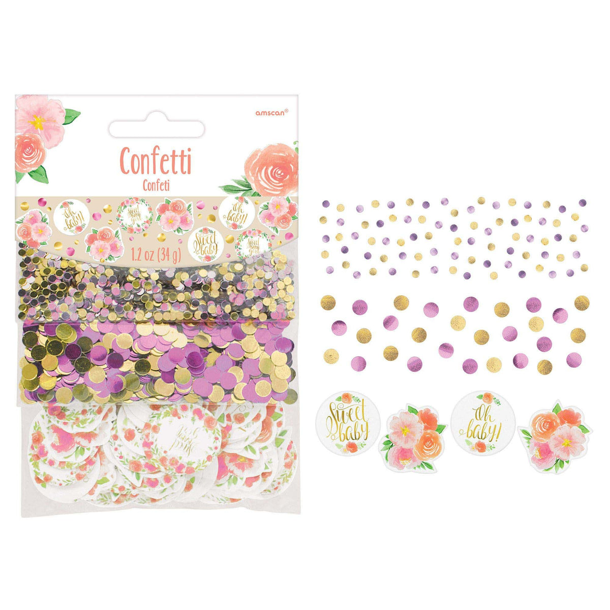 AMSCAN CA Baby Shower Floral Baby Confetti Bag, 1.2 Oz, 1 Count