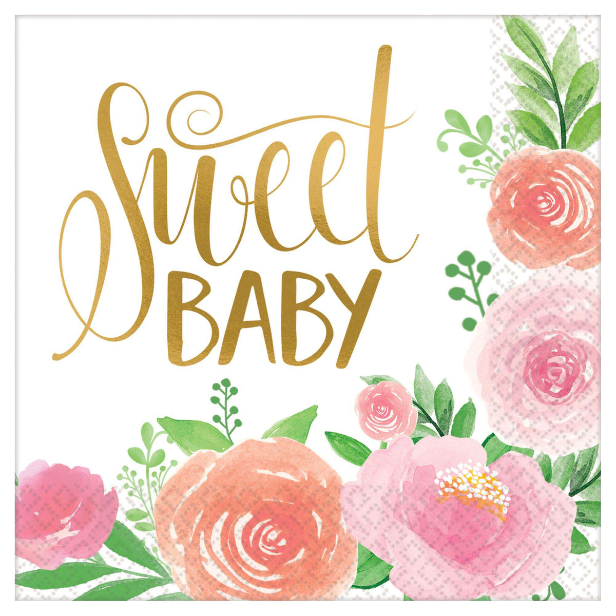 AMSCAN CA Baby Shower Floral Baby Large Lunch Napkins, 16 Count