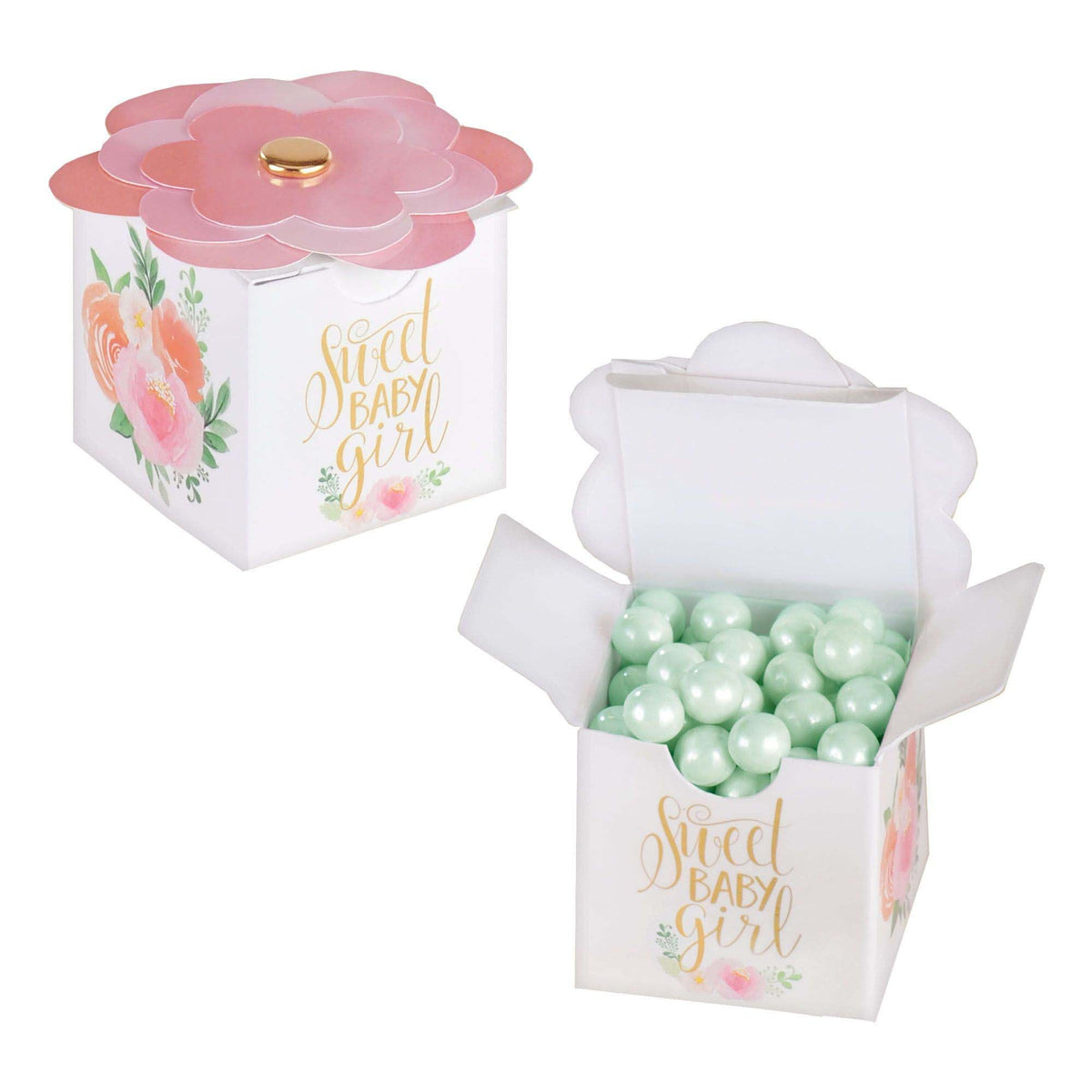 AMSCAN CA Baby Shower Floral Baby Paper Favour Boxes, 2 x 2 x 2 Inches, 8 Count