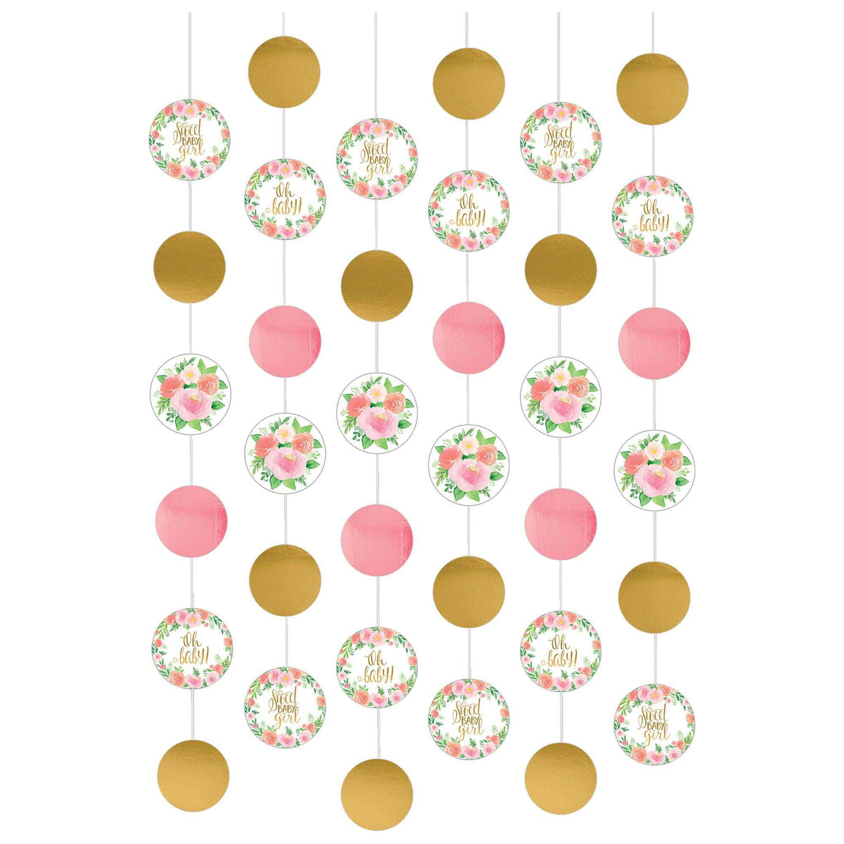 AMSCAN CA Baby Shower Floral Baby Paper String Decorations, 84 Inches, 6 Count
