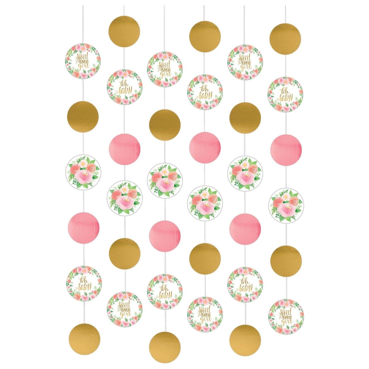 AMSCAN CA Baby Shower Floral Baby Paper String Decorations, 84 Inches, 6 Count