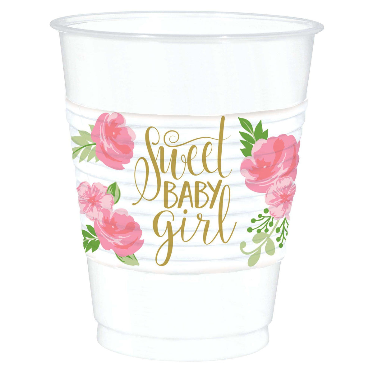 AMSCAN CA Baby Shower Floral Baby Plastic Cups, 16 Oz, 25 Count