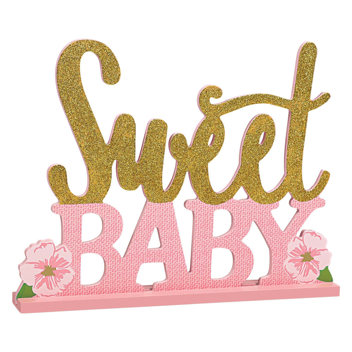 AMSCAN CA Baby Shower Floral Baby Stand-Up Sign with Glitters, 8 1/2 x 11 Inches, 1 Count