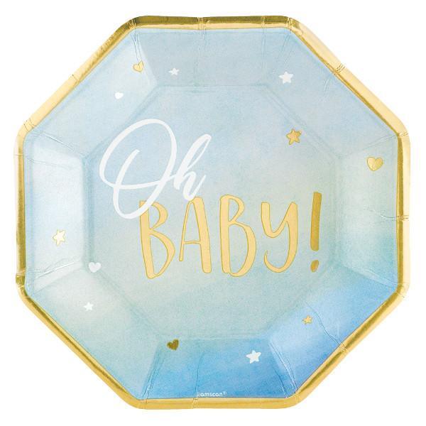 Buy Baby Shower Oh Baby Boy paper plates 10.5 inches, 8 per package sold at Party Expert