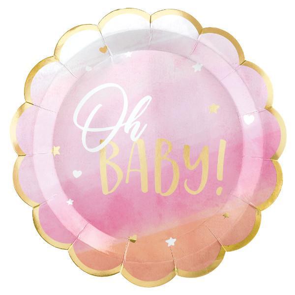Buy Baby Shower Oh Baby Girl paper plates 10.5 inches, 8 per package sold at Party Expert