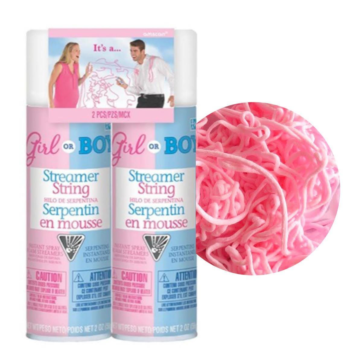 Buy Baby Shower Pink gender reveal string streamers, 2 per package sold at Party Expert