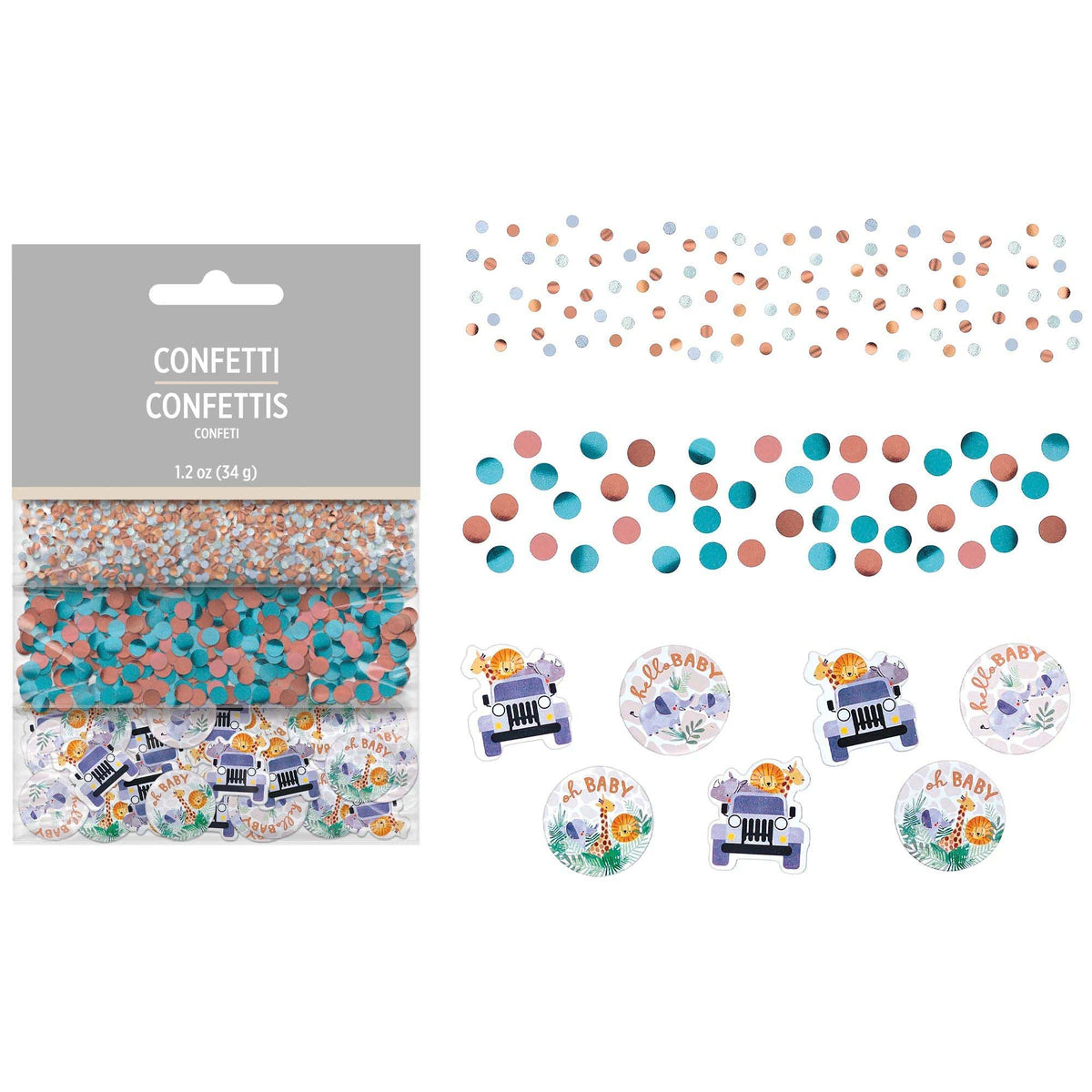 AMSCAN CA Baby Shower Soft Jungle Confetti Bag, 1.2 Oz, 1 Count