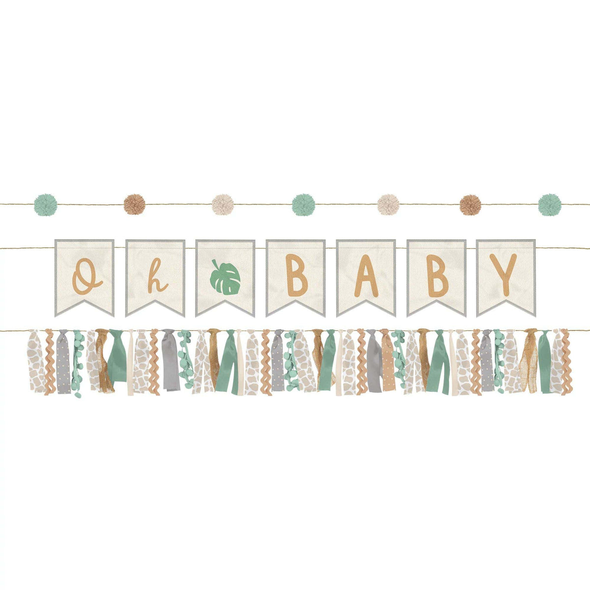 AMSCAN CA Baby Shower Soft Jungle Oh Baby Banner Kit, 64 Inches, 3 Count 192937344903