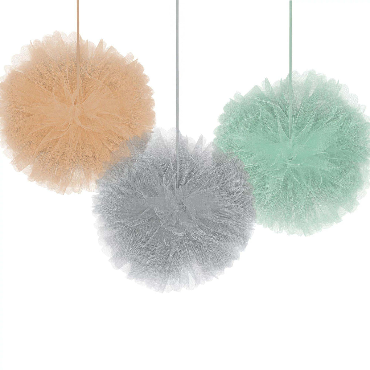 AMSCAN CA Baby Shower Soft Jungle Tulle Fluffy Decorations, 12 Inches, 3 Count 192937353400