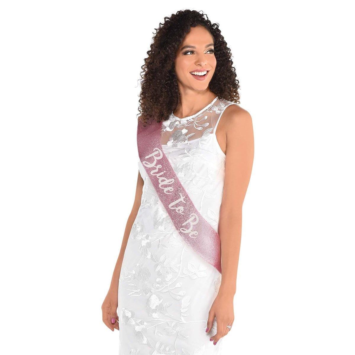 Buy Bachelorette Pink & white Bride to Be sash sold at Party Expert