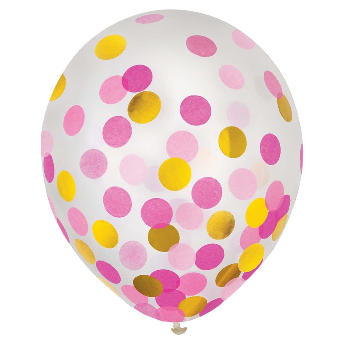 Buy Balloons Latex Balloons With Pink and Gold Confetti, 12 Inches, 6 Count sold at Party Expert