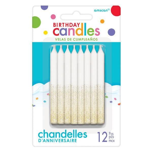 Buy Cake Supplies Birthday Candle 12/pkg - Glitter Gold/White sold at Party Expert