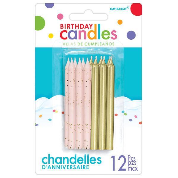 Buy Cake Supplies Birthday Candle 12/pkg - Gold/Pink sold at Party Expert