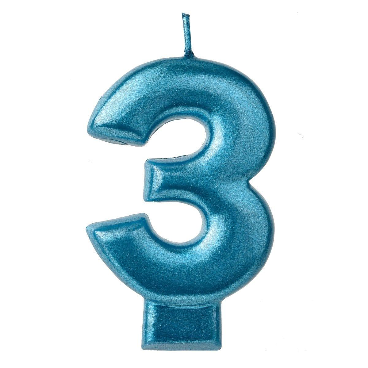 Buy Cake Supplies Blue Numeral Candle #3 sold at Party Expert