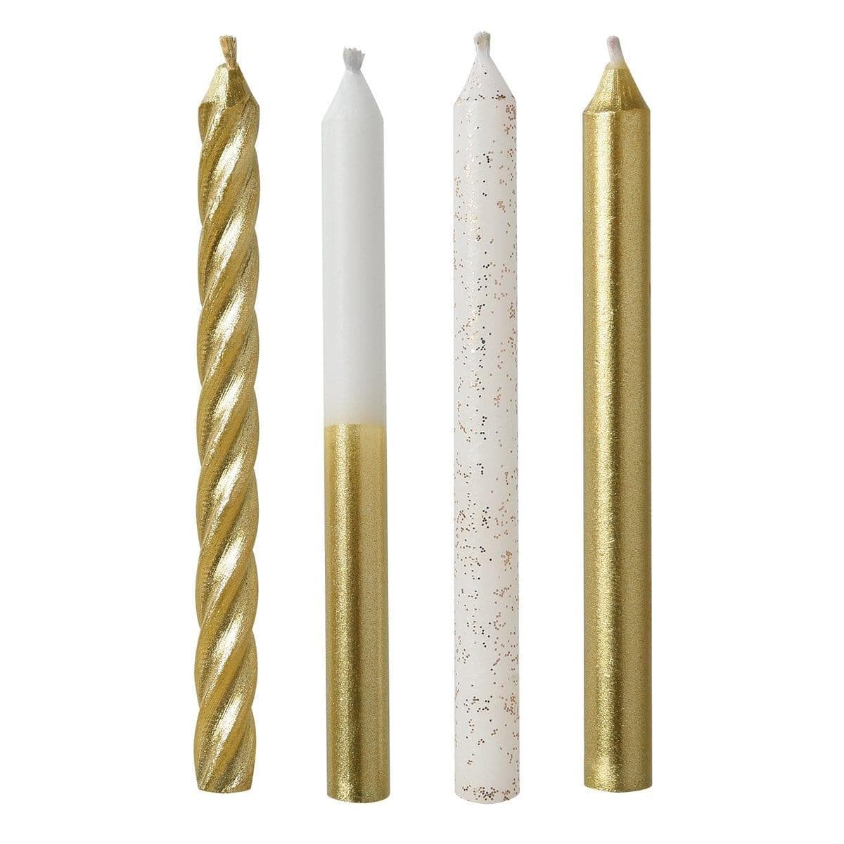 Buy Cake Supplies Gold Metallic Candles with Glitter, 12 Counts sold at Party Expert