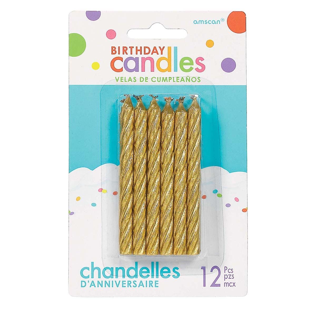 Buy Cake Supplies Large Glitt. Spiral Candles - Gold 12/pkg. sold at Party Expert