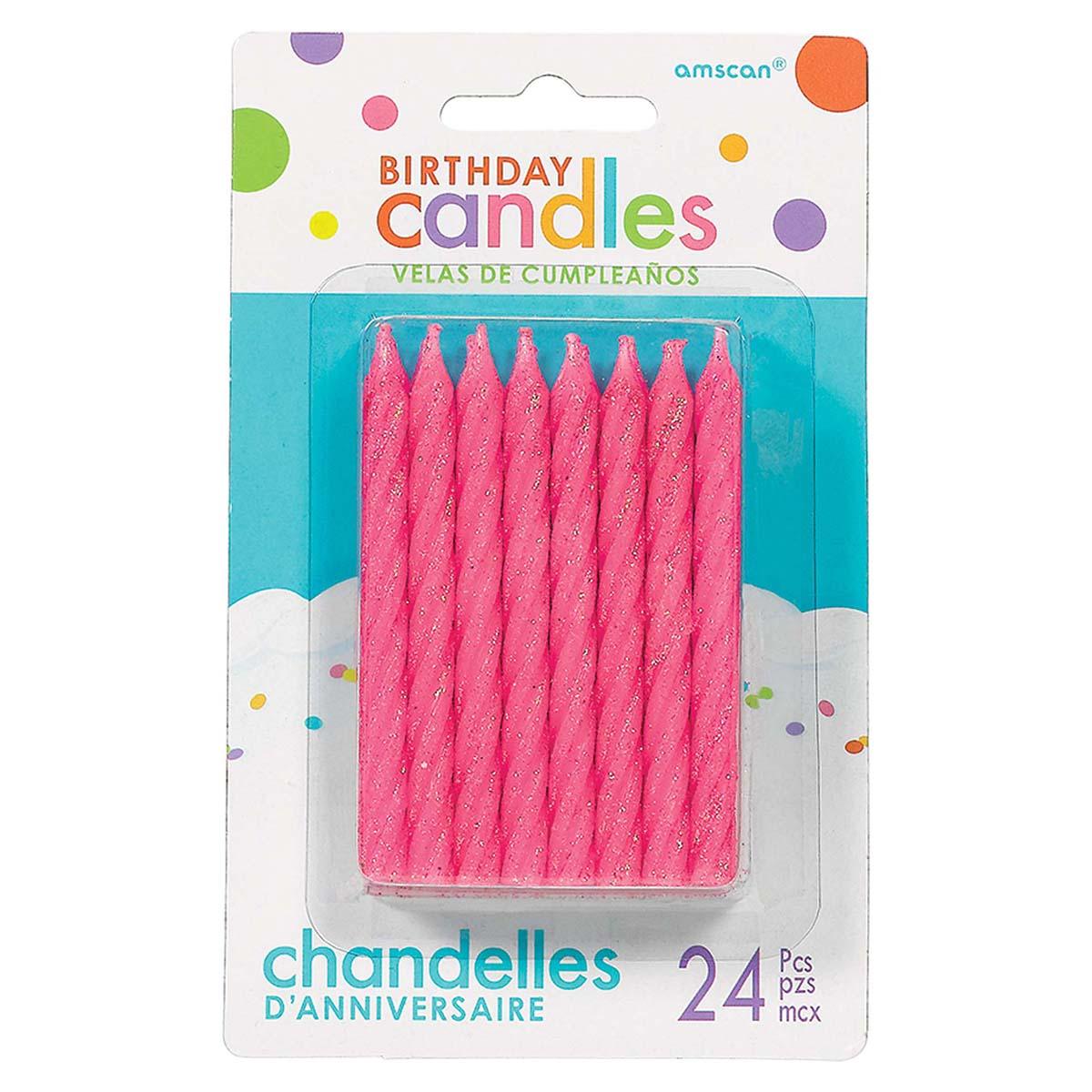 Buy Cake Supplies Large Glitt. Spiral Candles - Pink 24/pkg. sold at Party Expert