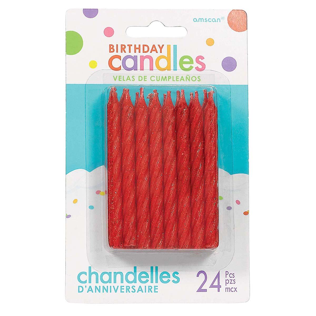 Buy Cake Supplies Large Glitt. Spiral Candles - Red 24/pkg. sold at Party Expert