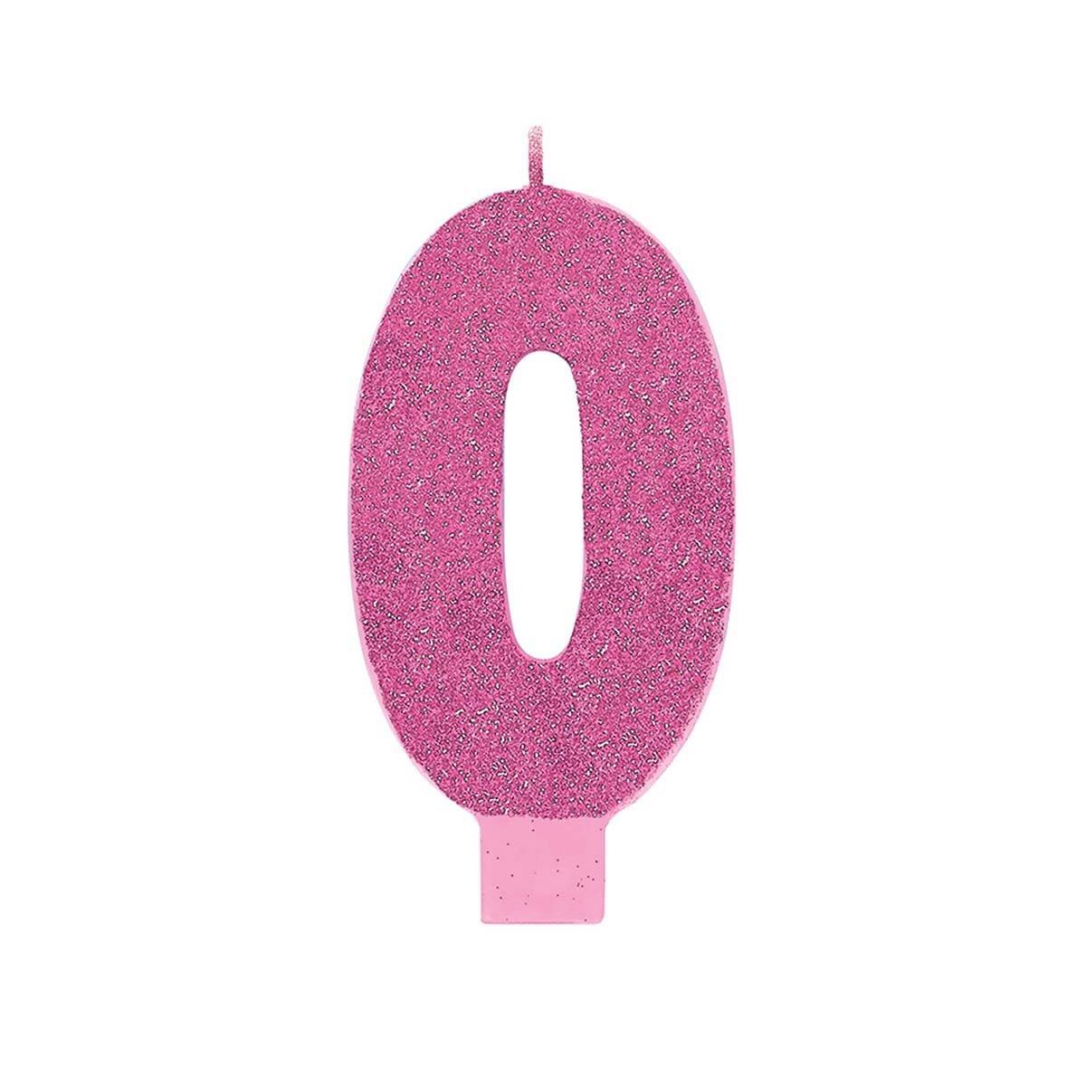 Buy Cake Supplies Large Num Glitter Candle #0 - Pink sold at Party Expert