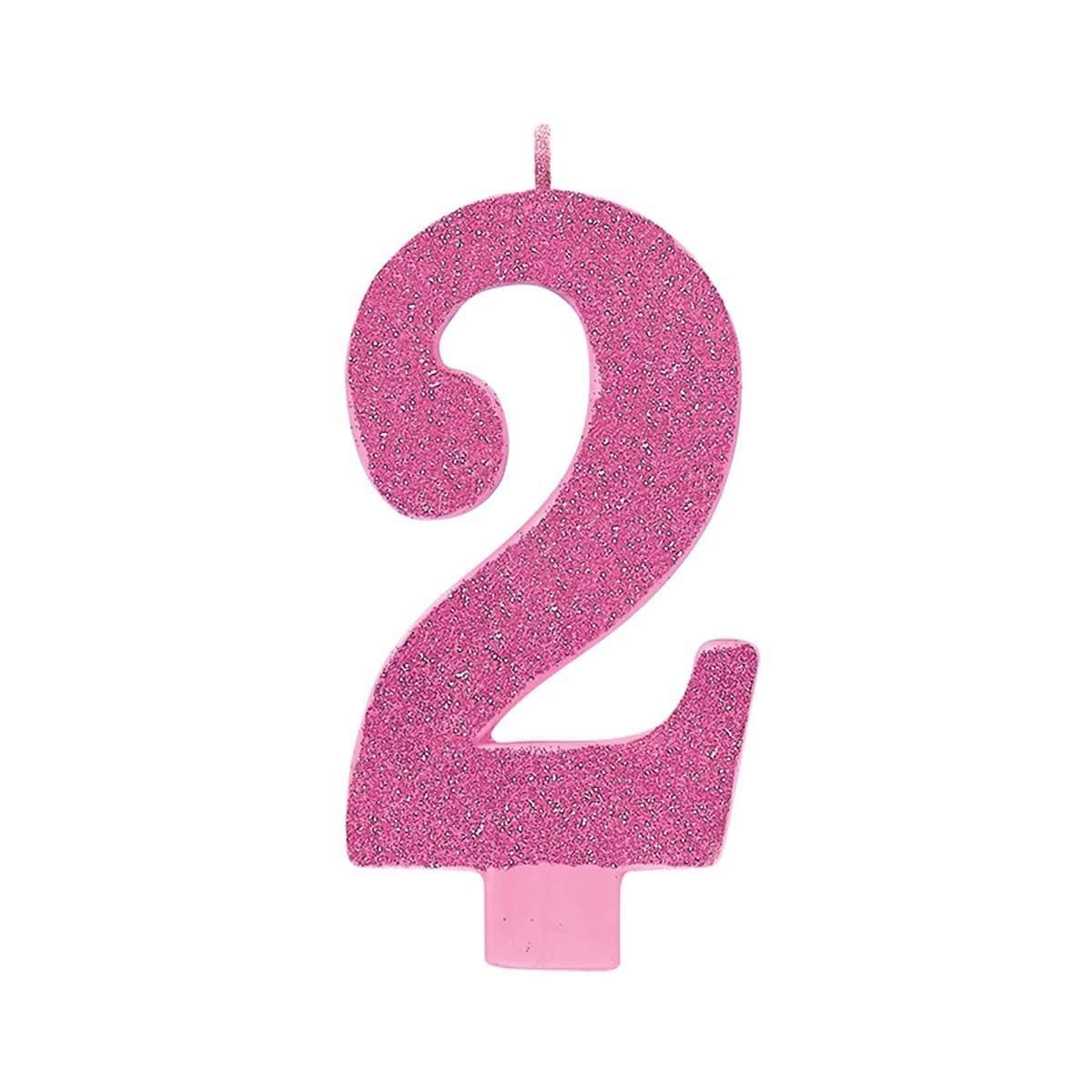 Buy Cake Supplies Large Num Glitter Candle #2 - Pink sold at Party Expert