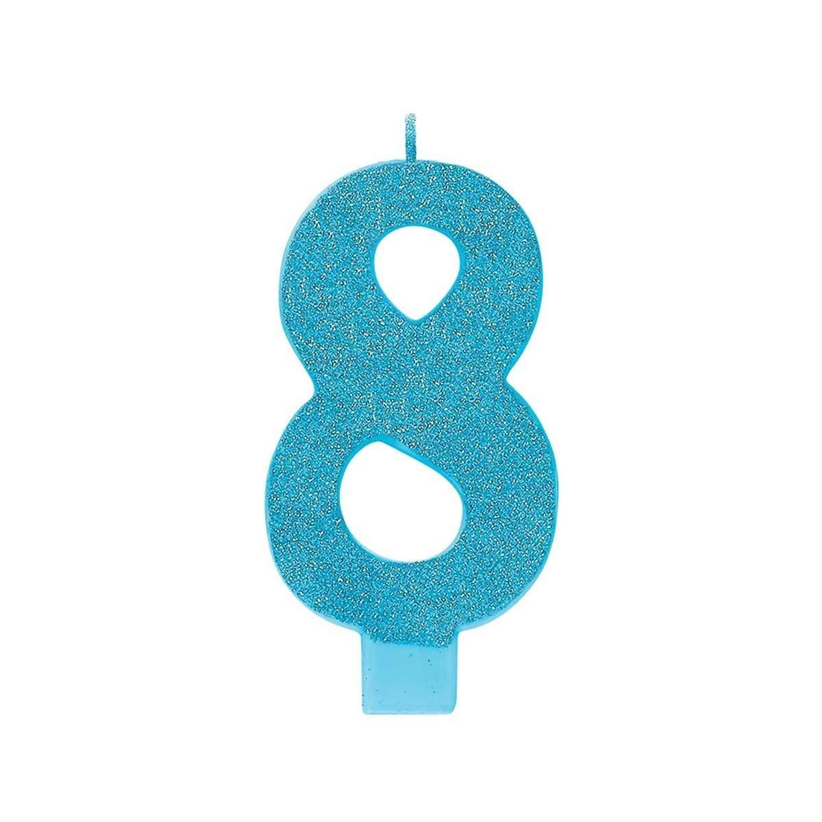Buy Cake Supplies Large Num Glitter Candle #8 - Caribbean Blue sold at Party Expert