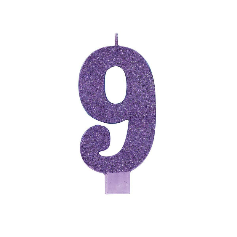 Buy Cake Supplies Large Num Glitter Candle #9 - Purple sold at Party Expert