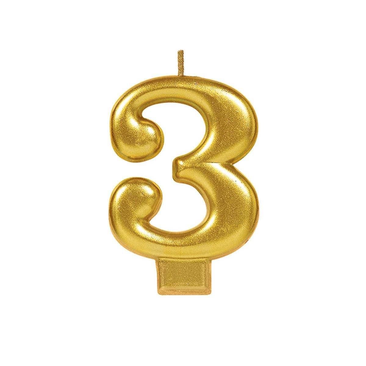 Buy Cake Supplies Metallic Numeral Candle #3 - Gold sold at Party Expert