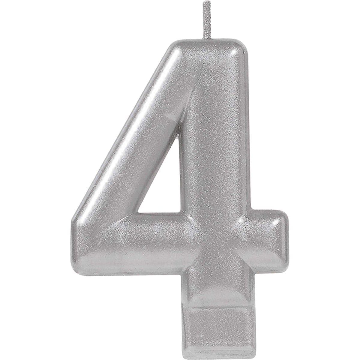 Buy Cake Supplies Metallic Numeral Candle #4 - Silver sold at Party Expert