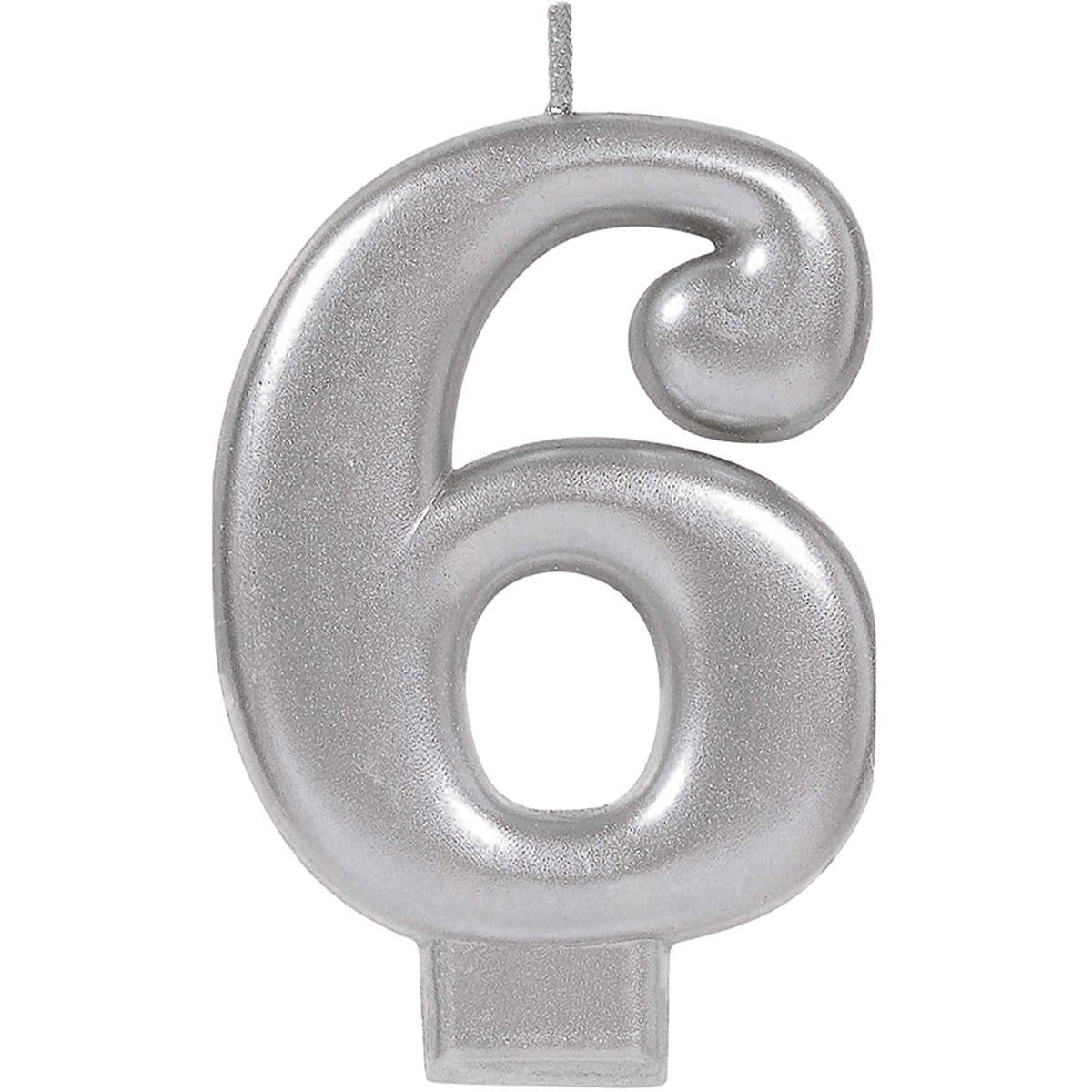 Buy Cake Supplies Metallic Numeral Candle #6 - Silver sold at Party Expert