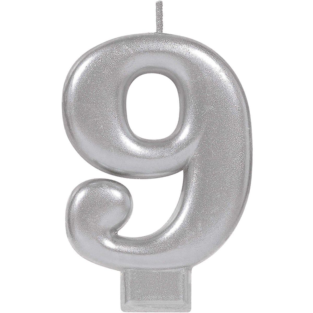 Buy Cake Supplies Metallic Numeral Candle #9 - Silver sold at Party Expert