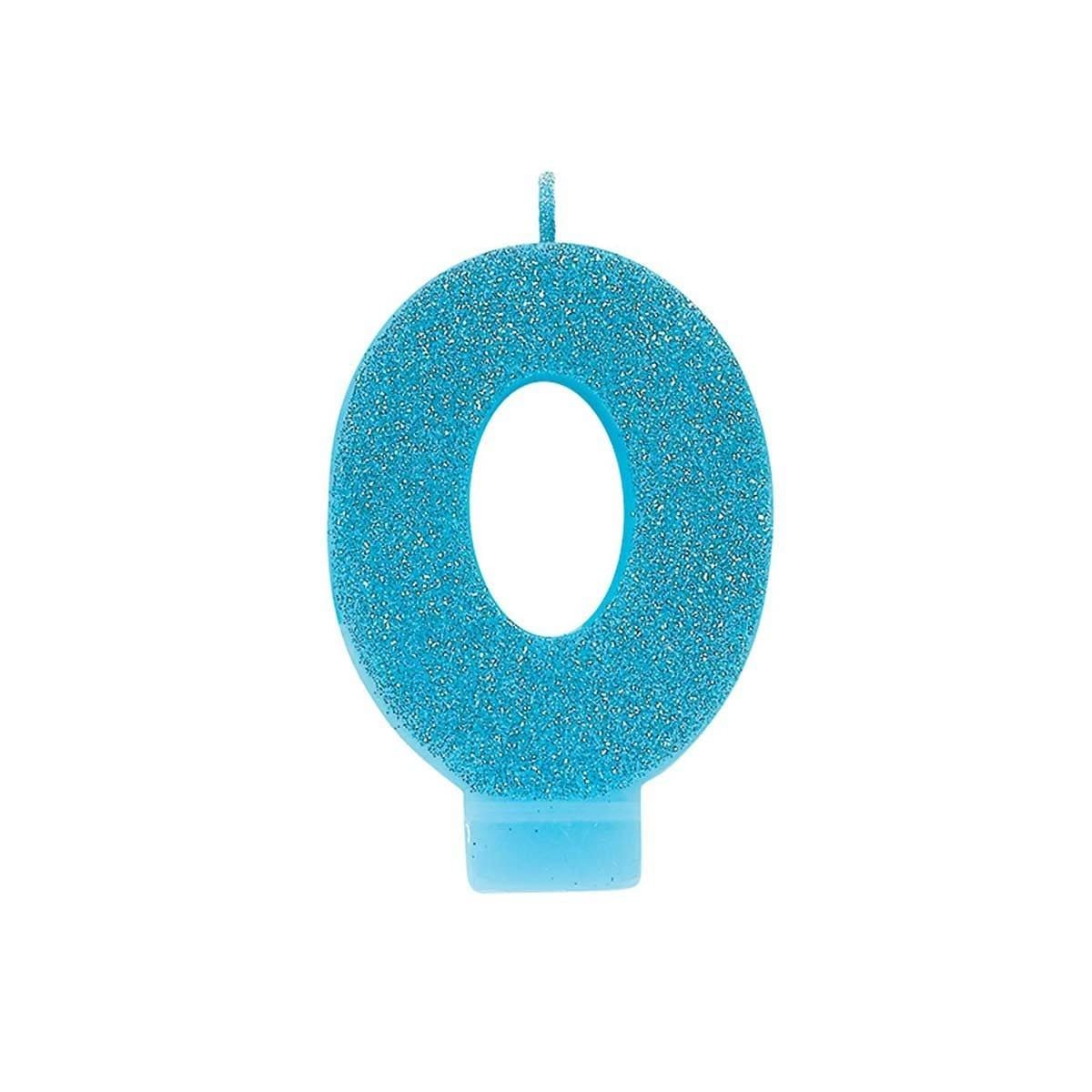 Buy Cake Supplies Numeral Glitter Candle #0 - Caribbean Blue sold at Party Expert