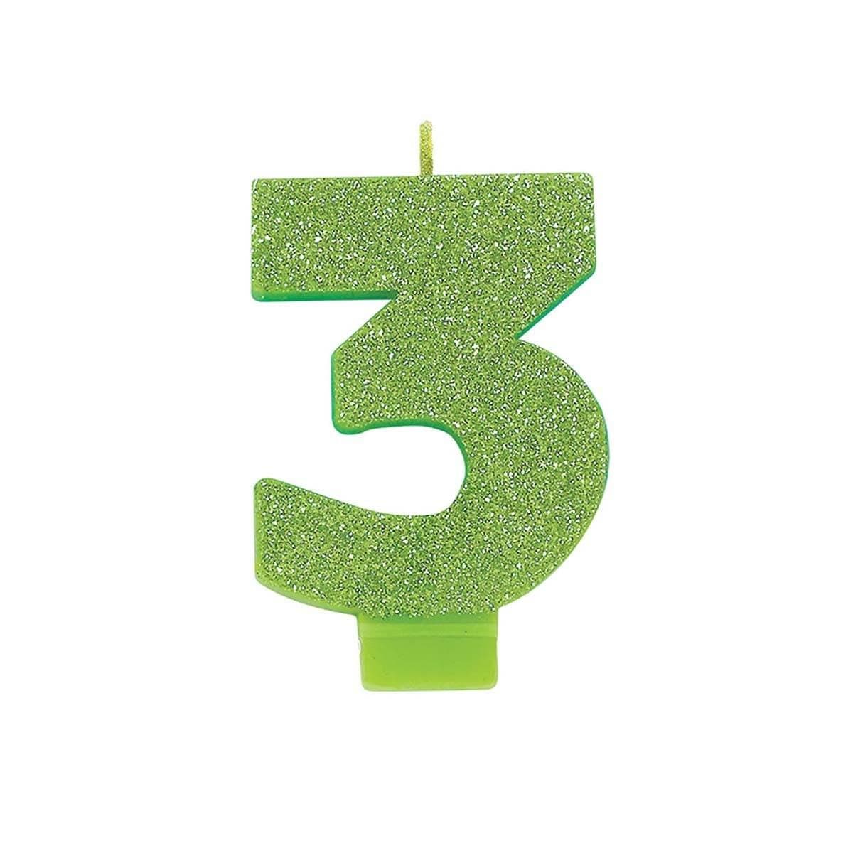 Buy Cake Supplies Numeral Glitter Candle #3 - Kiwi sold at Party Expert