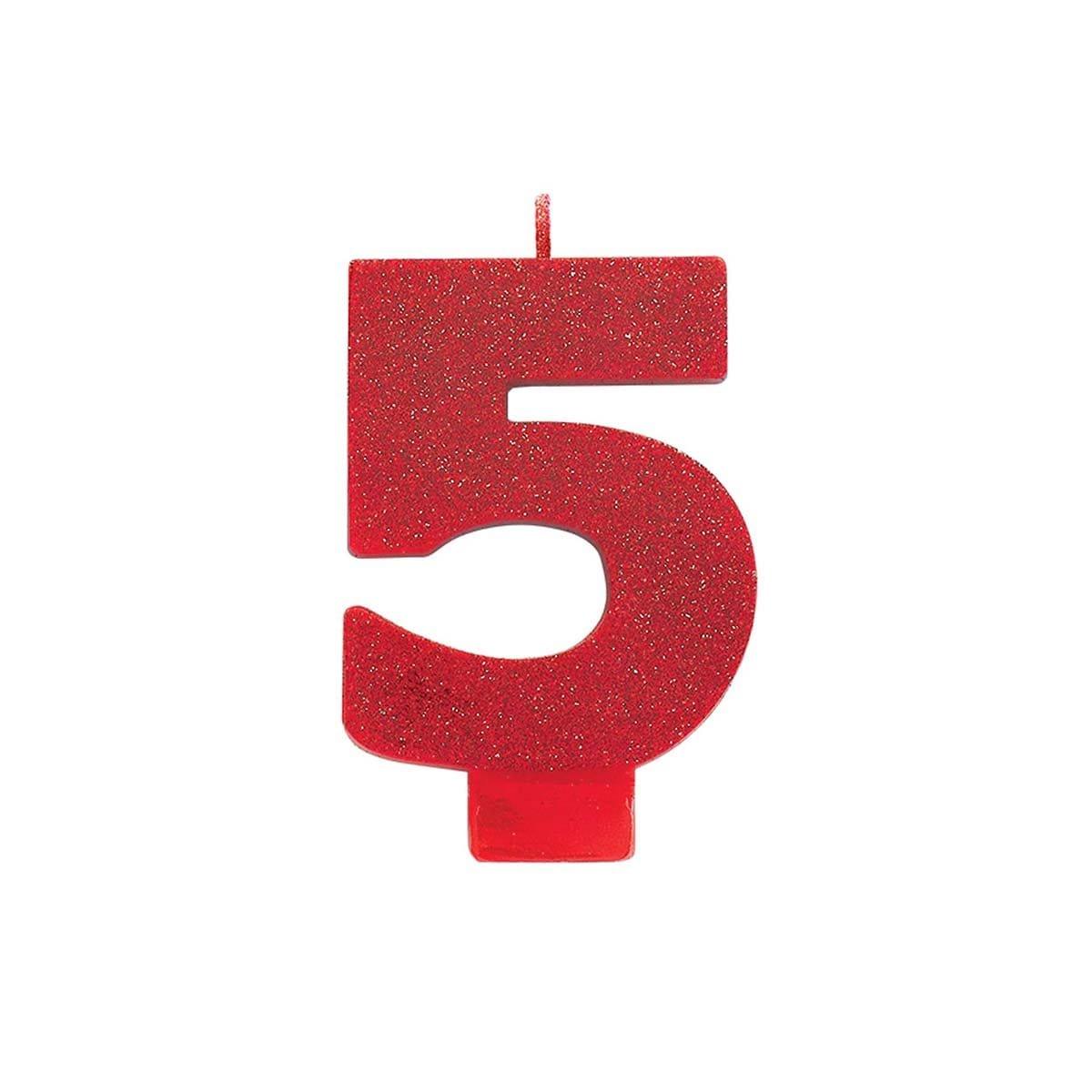 Buy Cake Supplies Numeral Glitter Candle #5 - Red sold at Party Expert