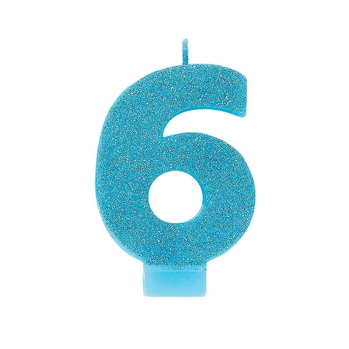 Buy Cake Supplies Numeral Glitter Candle #6 - Caribbean Blue sold at Party Expert