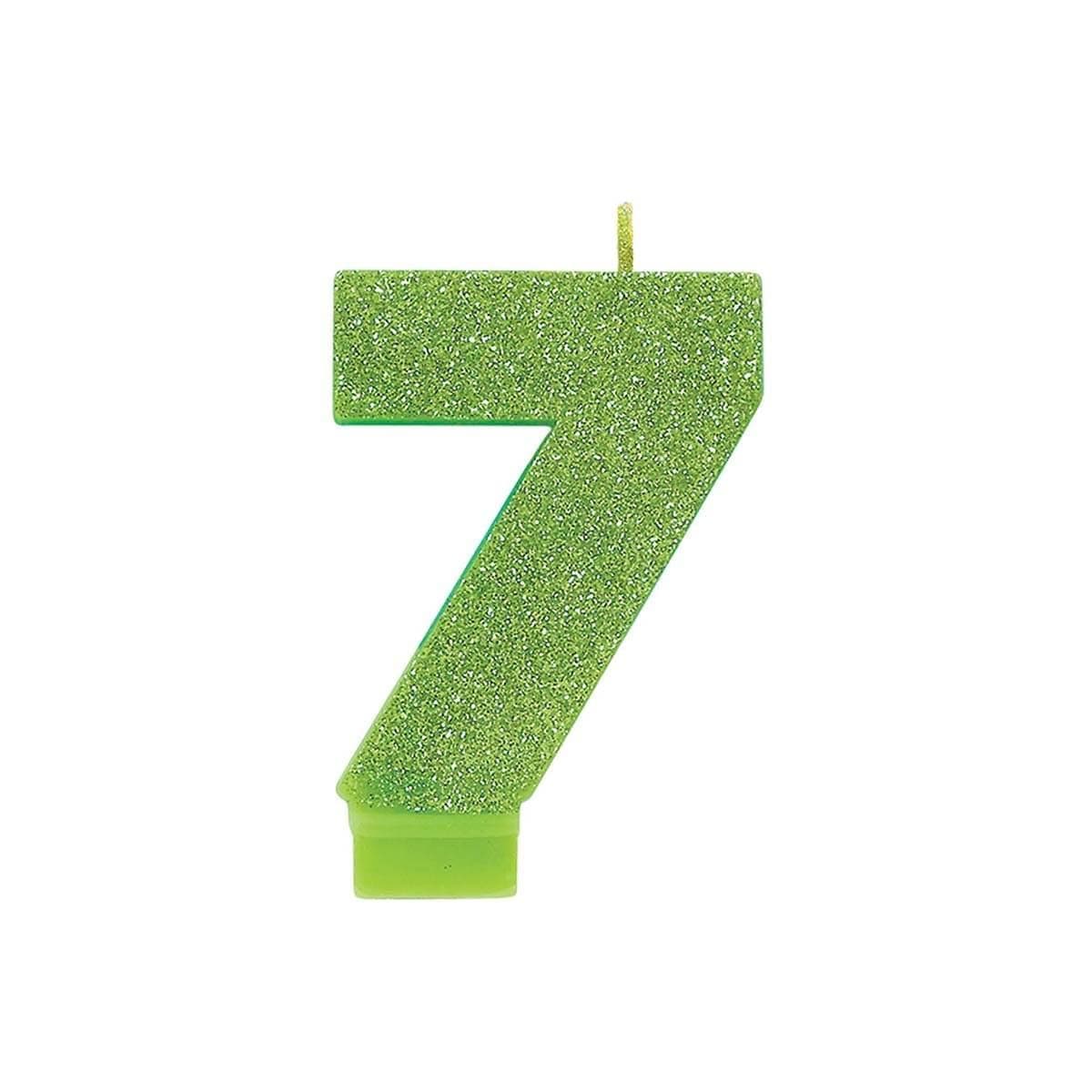 Buy Cake Supplies Numeral Glitter Candle #7 - Kiwi sold at Party Expert