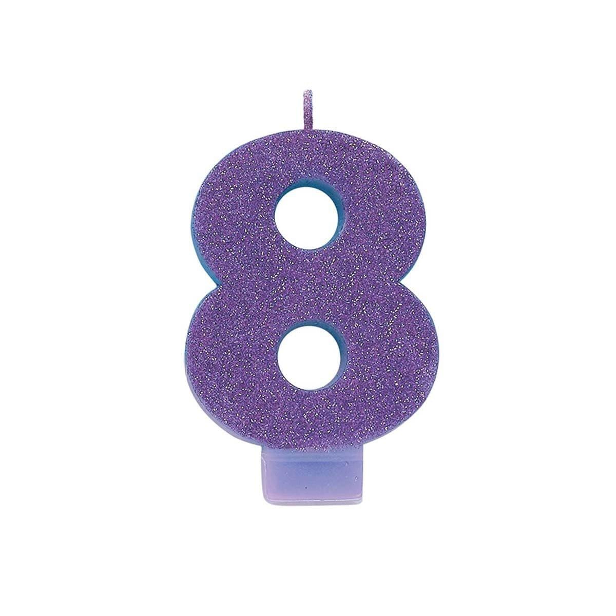Buy Cake Supplies Numeral Glitter Candle #8 - Purple sold at Party Expert