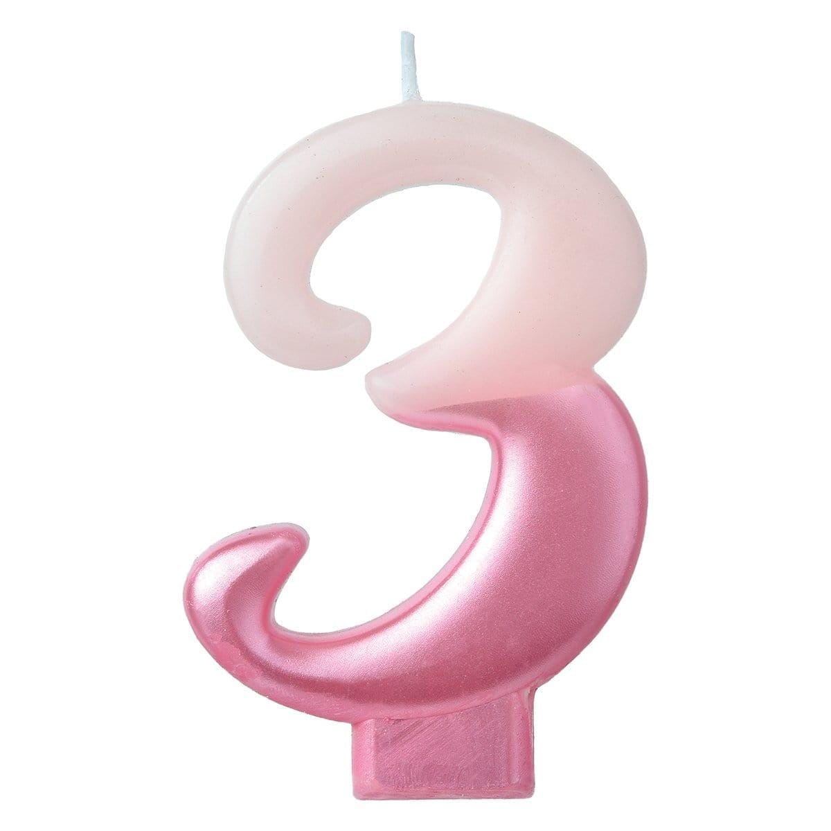 Buy Cake Supplies Pink Numeral Candle #3 sold at Party Expert