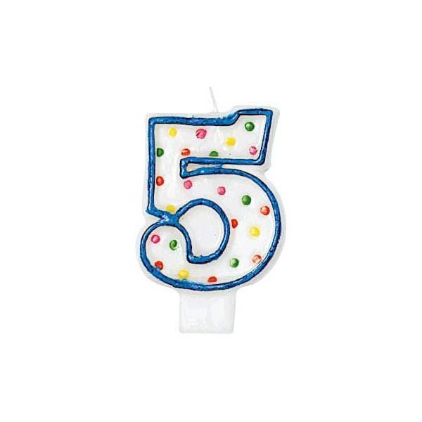 Buy Cake Supplies Polka Dots Birthday Candle #5 sold at Party Expert