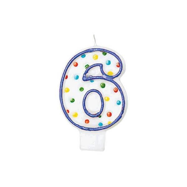 Buy Cake Supplies Polka Dots Birthday Candle #6 sold at Party Expert