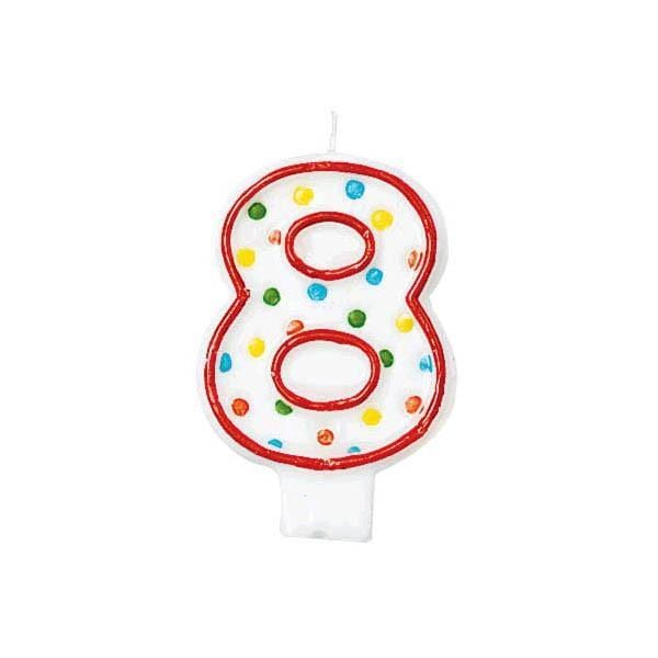 Buy Cake Supplies Polka Dots Birthday Candle #8 3 in. sold at Party Expert