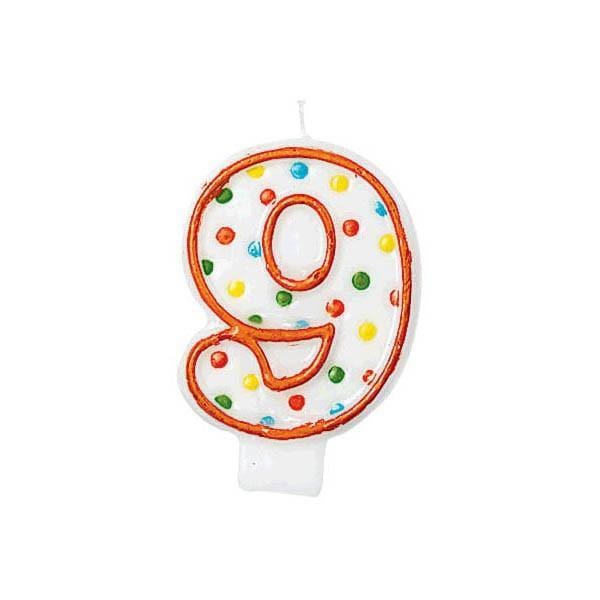 Buy Cake Supplies Polka Dots Birthday Candle #9 sold at Party Expert