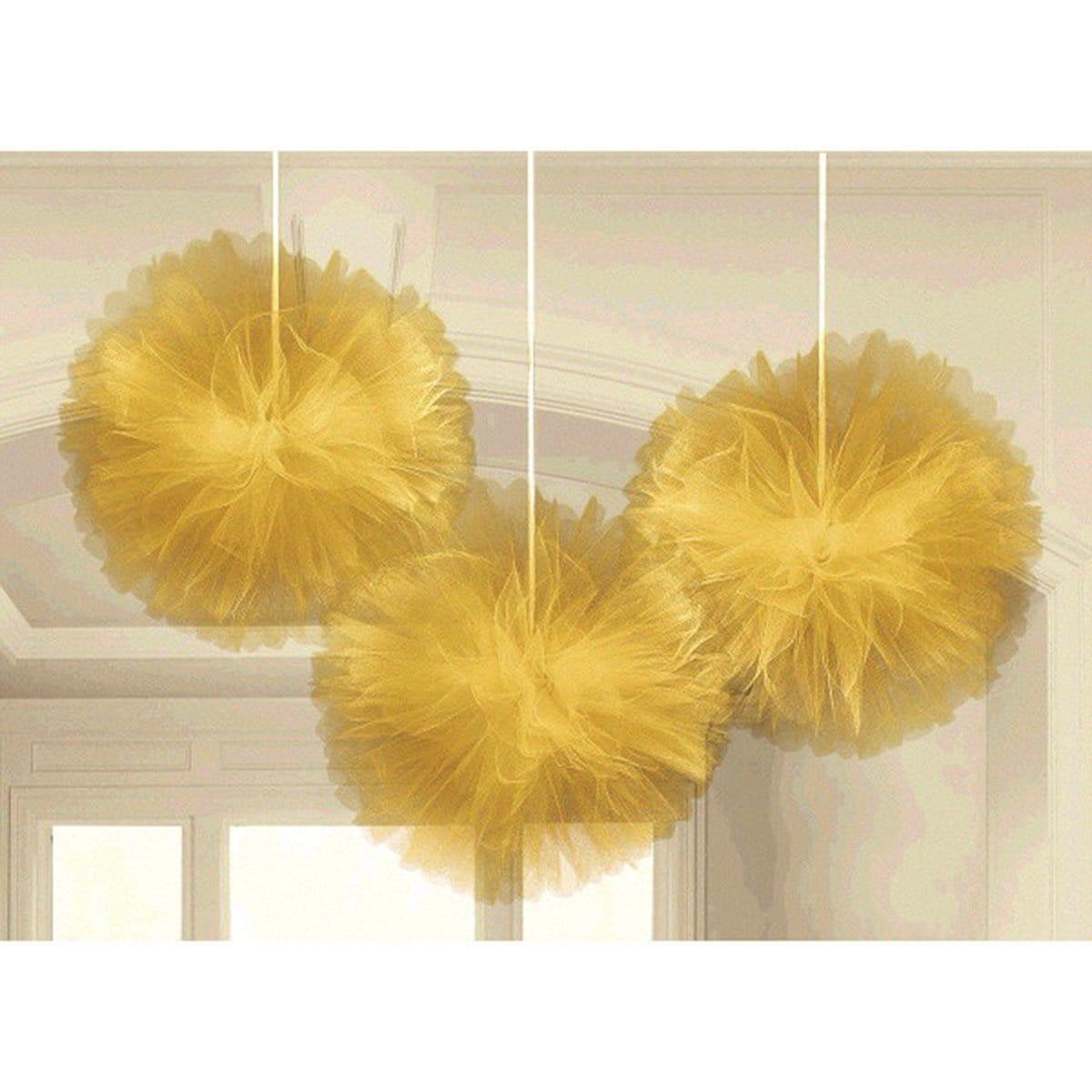 Buy Decorations Deluxe Tulle Fluffy Decoration, Gold, 3 Count sold at Party Expert