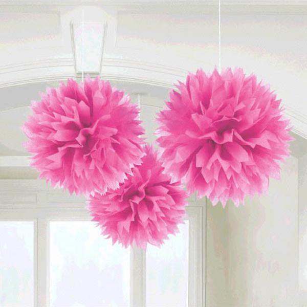 Buy Decorations Fluffy Decorations - Bright Pink 3/pkg. sold at Party Expert