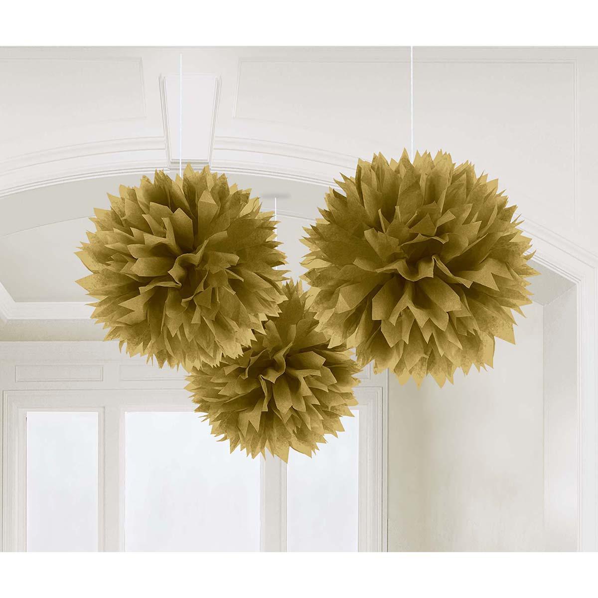Buy Decorations Fluffy Decorations - Gold 3/pkg. sold at Party Expert
