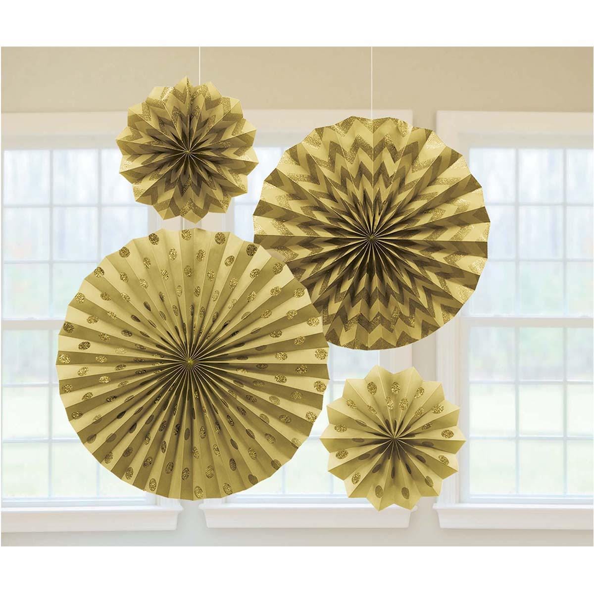 Buy Decorations Glitter Paper Fans - Gold 4/pkg. sold at Party Expert