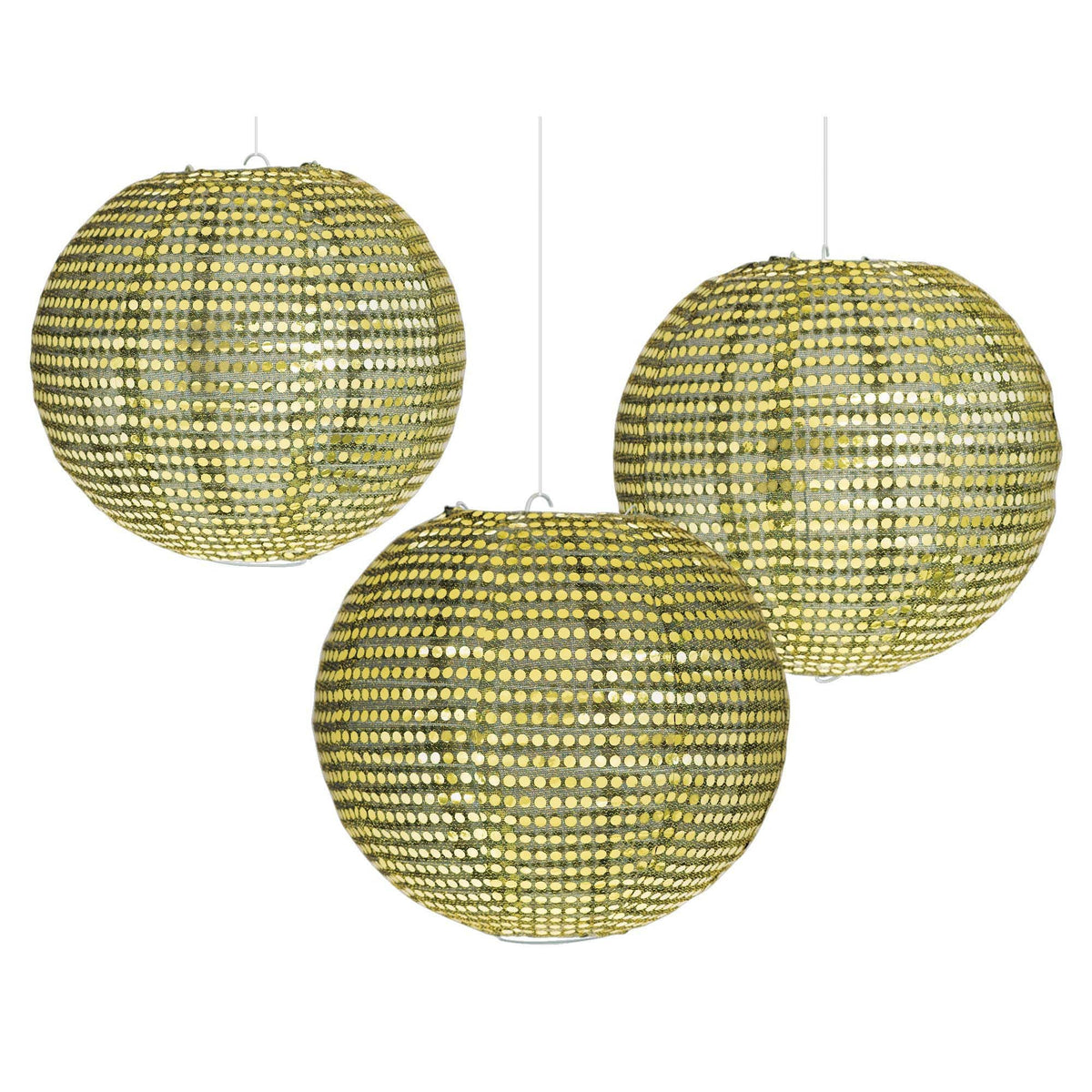 AMSCAN CA Decorations Gold Sequin Lanterns with Metal Frame, 9 1/2 Inches, 3 Count 192937117699
