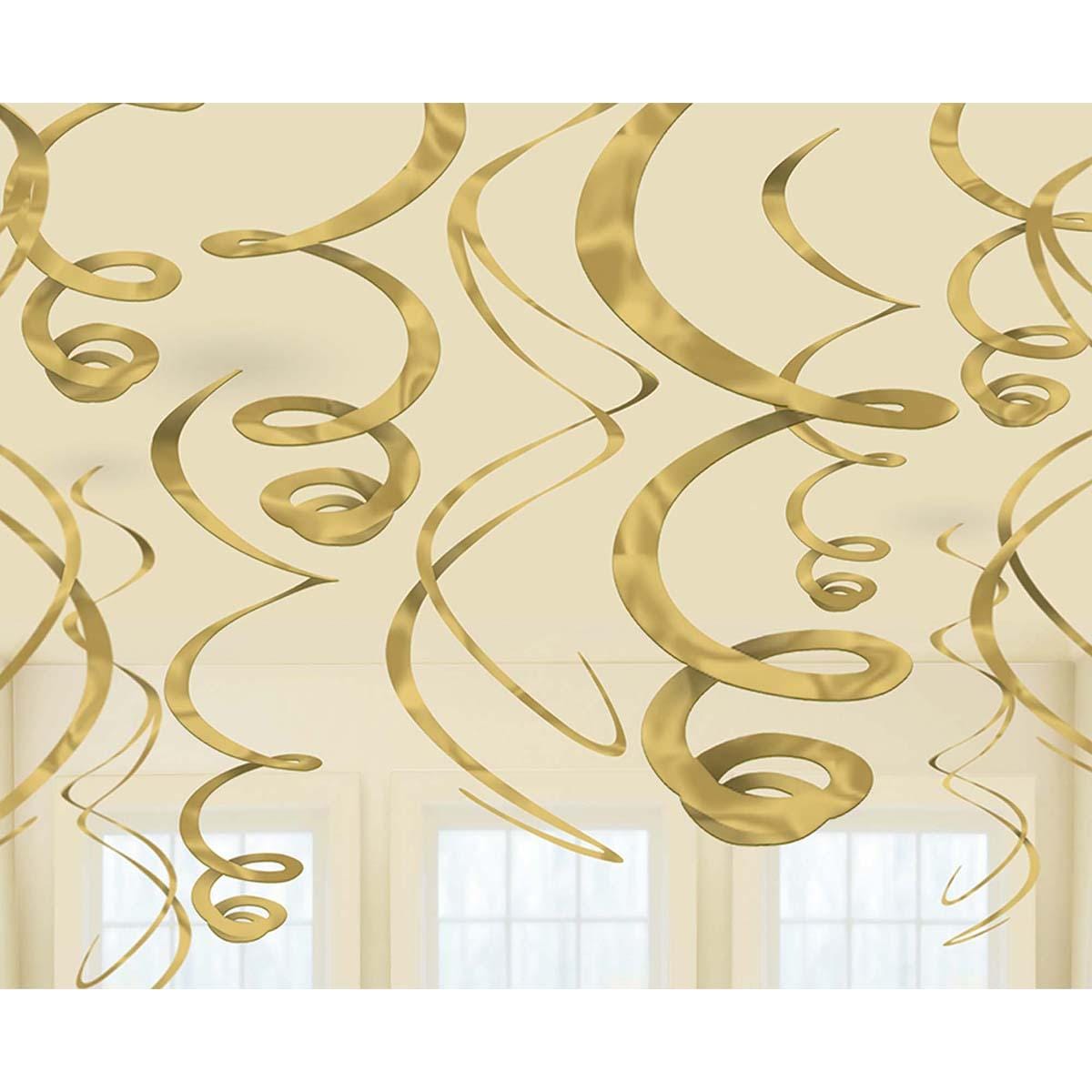 Buy Decorations Hanging Swirls 22 In.- Gold 12/pkg. sold at Party Expert
