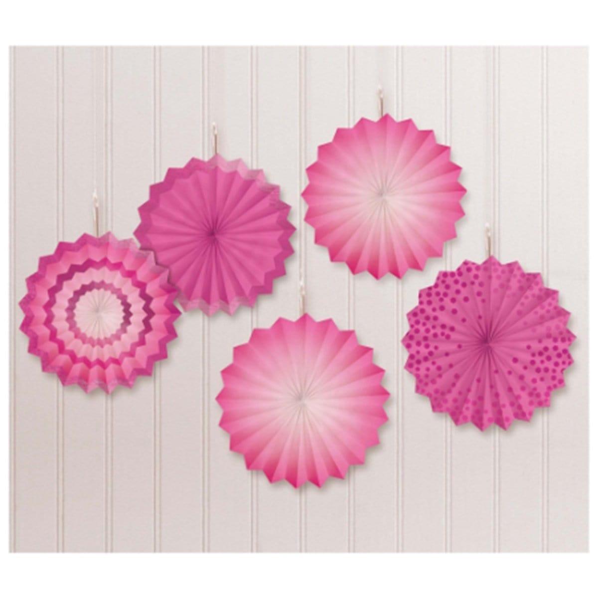 Buy Decorations Mini Fan Decoration 5 Per Package - Bright Pink sold at Party Expert