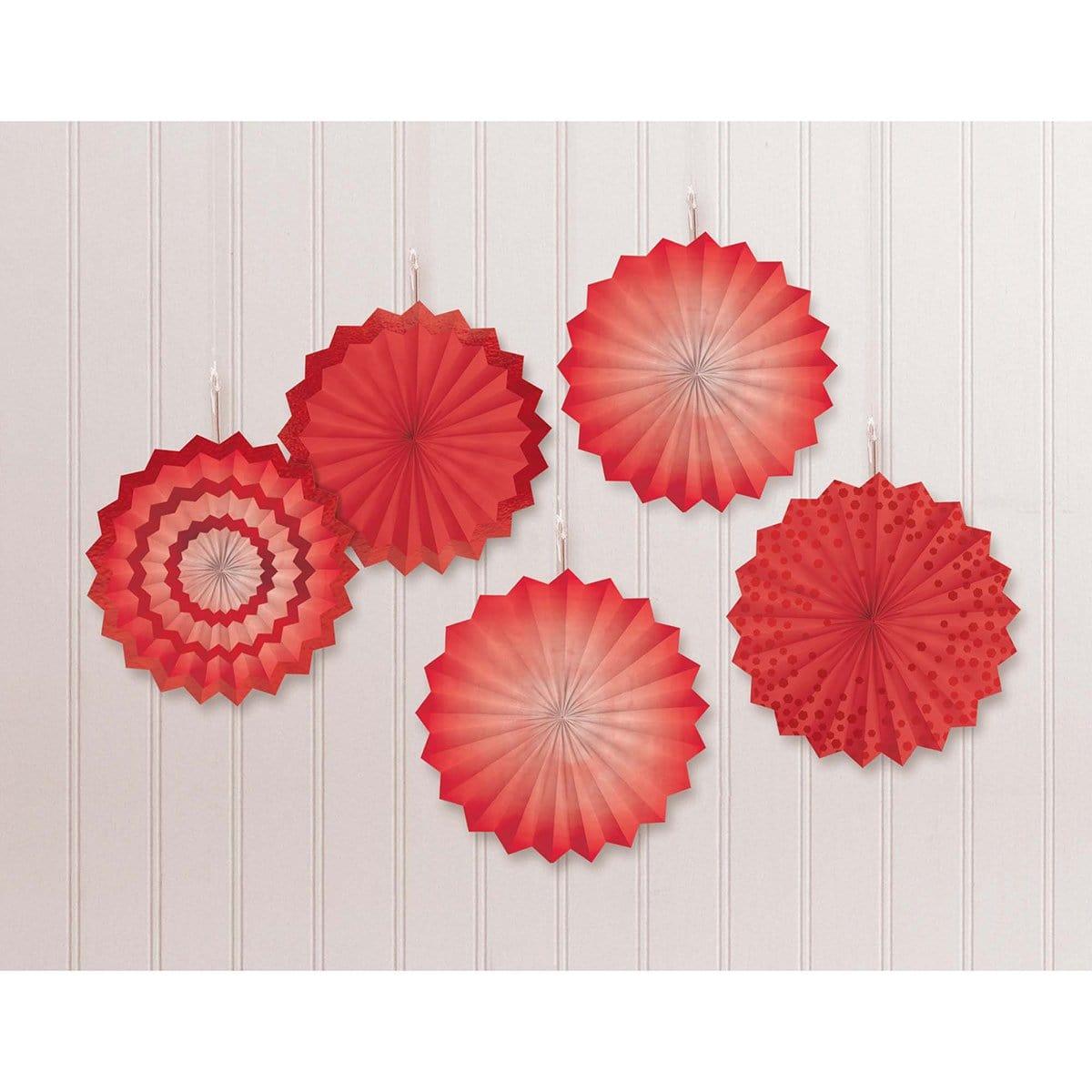 Buy Decorations Mini Fan Decoration 5 Per Package - Red sold at Party Expert